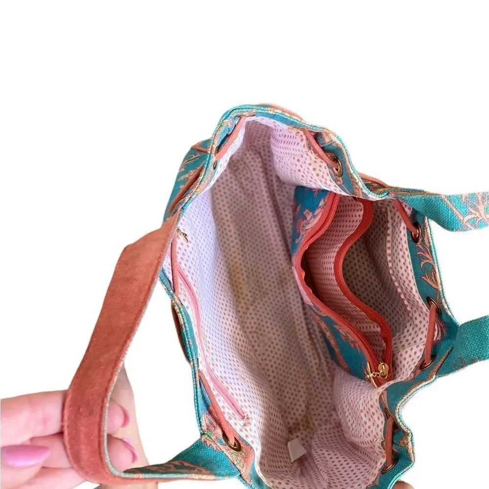 Buzz by Jane Fox Satchel Blue and Coral Paisley